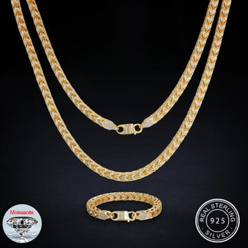 18K Gold Plated Franco Chain Necklace with VVS Moissanite
