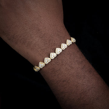 925 Sterling Silver VVS Moissanite Diamond Iced Out Three Stone Heart Link Tennis Bracelet