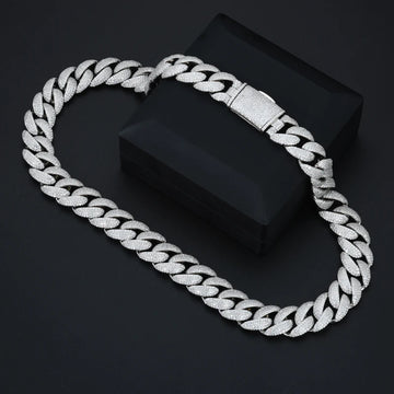 18mm 925 Silver VVS Moissanite Bezel Cuban Link Chain
