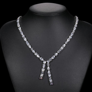 925 Sterling Silver Multi-Cut Moissanite Drop Tennis Chain Necklace