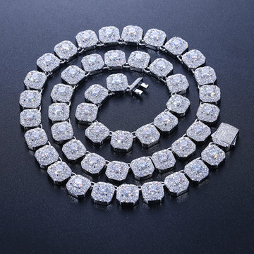 10mm Square VVS Moissanite Tennis Necklace – 925 Sterling Silver
