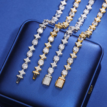 Star Round Moissanite Tennis Chain Necklace – 925 Sterling Silver