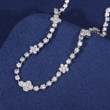 Moissanite Flower Cross Tennis Necklace – 925 Sterling Silver