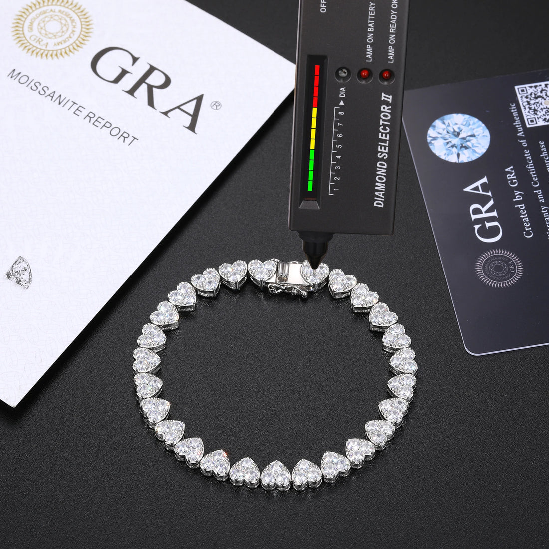 8mm 925 Sterling Silver VVS Moissanite Diamond Clustered Heart Tennis Chain Bracelet