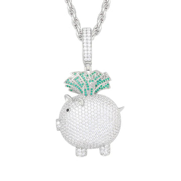 VVS Moissanite Pig Pendant 925 Sterling Silver White Gold Plated Cute Necklace Charm